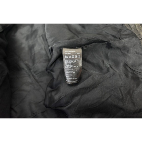 All Saints Black Quilted Leather Moto Style Zip Jacket Size Womens 10 - Picture 8 of 10